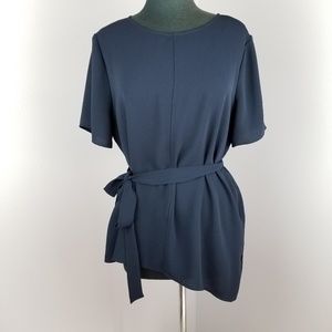 Vince Camuto Navy Blouse Top with Tie Belt Size L